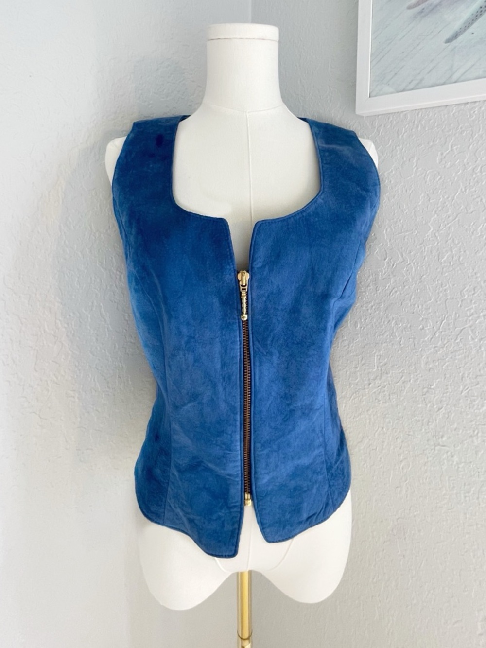 Danier Blue Suede Sleeveless Zip Vest
